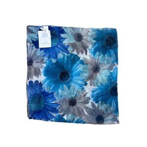 Galitzine Italy NWT Blue Daisy Scarf Floral Print Wrap Neck Tie Sheer Flowers